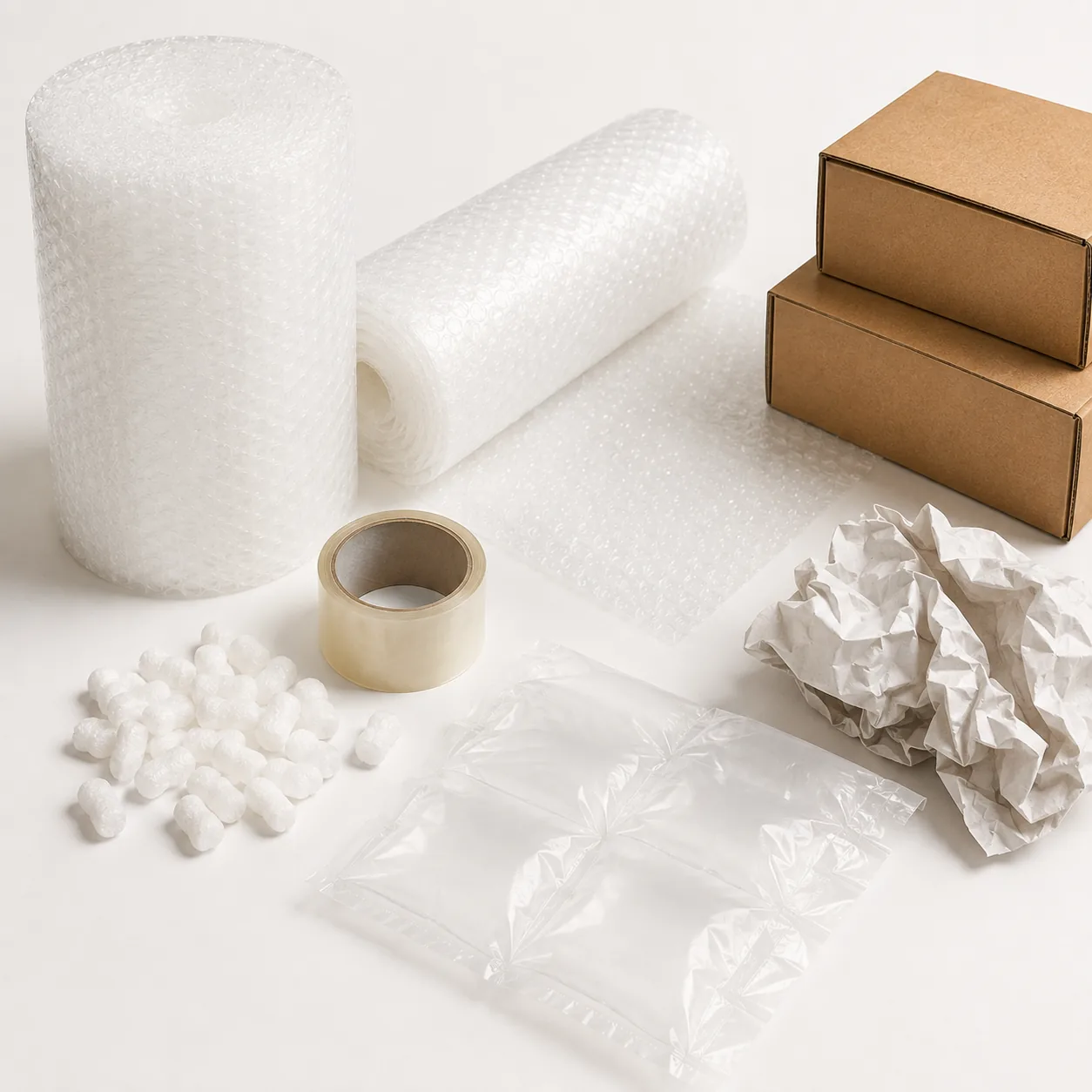 Representative bubble wrap tape and protective packaging materials
