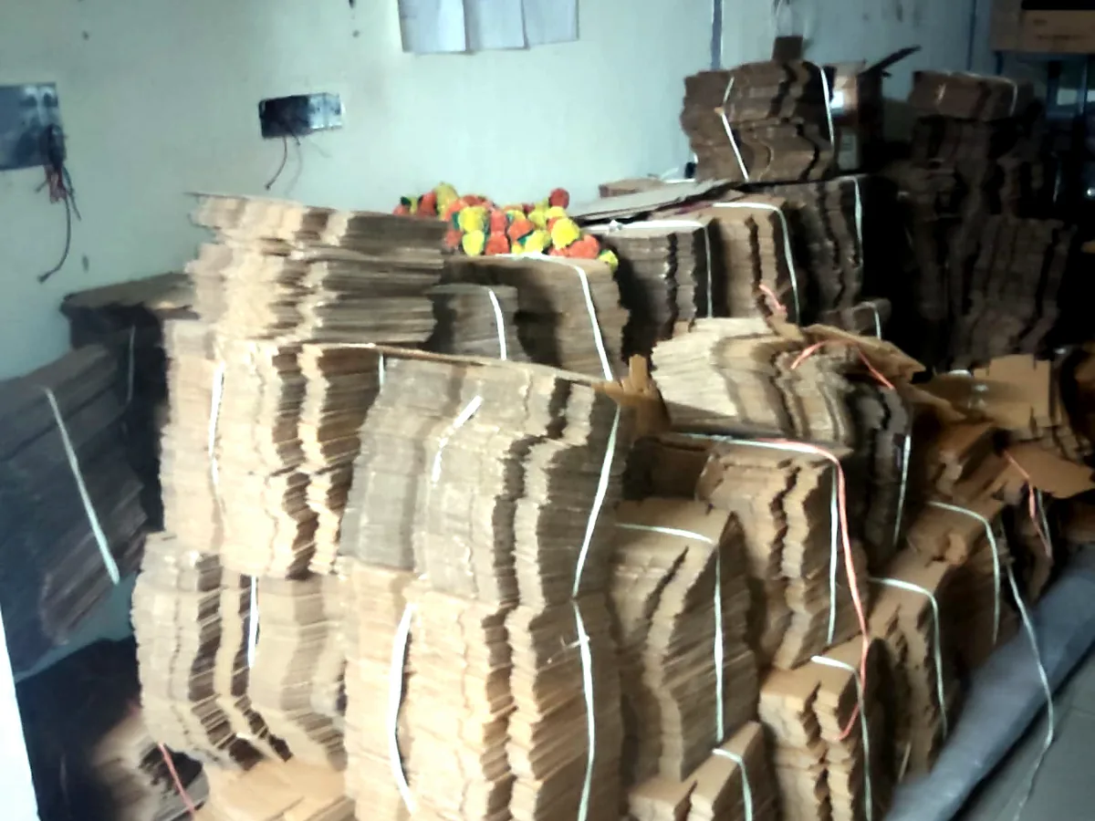 Actual bundled corrugated box blanks in stock
