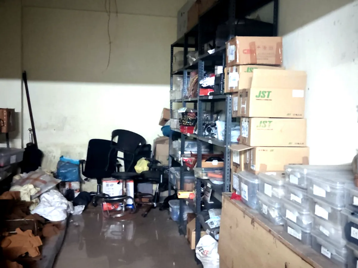 Actual packaging warehouse shelves and stock